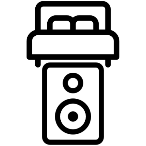 Bedroom Producer logo – A music note combined with a house icon, symbolizing music production from home.